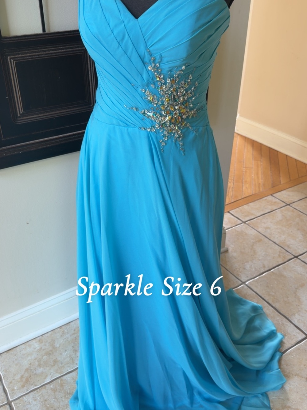 Turquoise Beaded A-Line Prom Dress with V-Neck